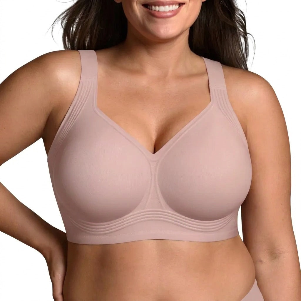 Wireless push-up bra with full coverage cups and wide shoulder straps - dusty rose