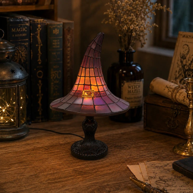 Table lamp shaped like a witch's hat with a coloured mosaic shade - view 5