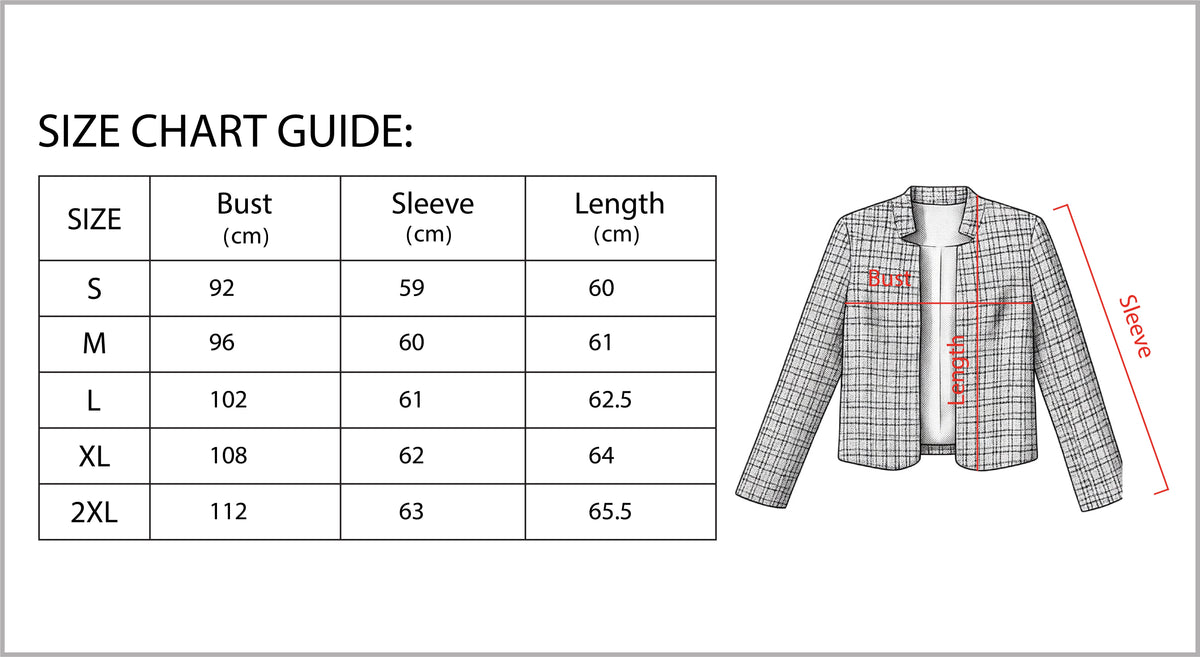 Collarless tweed jacket with a frayed trim, worn open