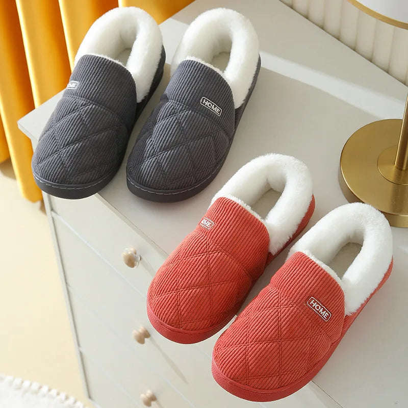Women's corduroy slippers with quilted diamond stitch, plush cuff and closed back - view 2