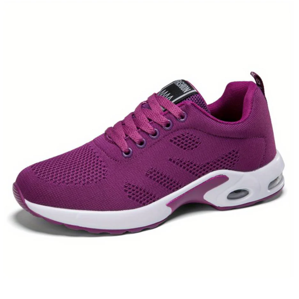 Women's ergonomic knit trainers with an air cushion sole
