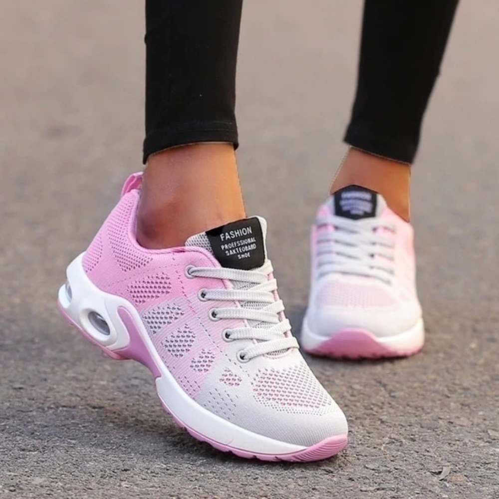 Women's ergonomic knit trainers with an air cushion sole