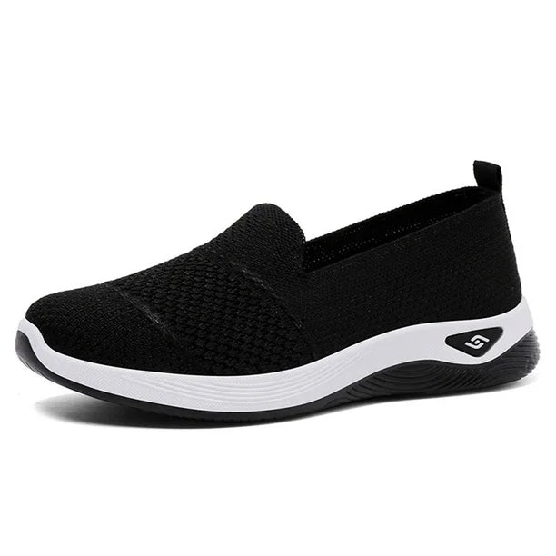 Women's ergonomic knit slip-on trainers with a cushioned heel