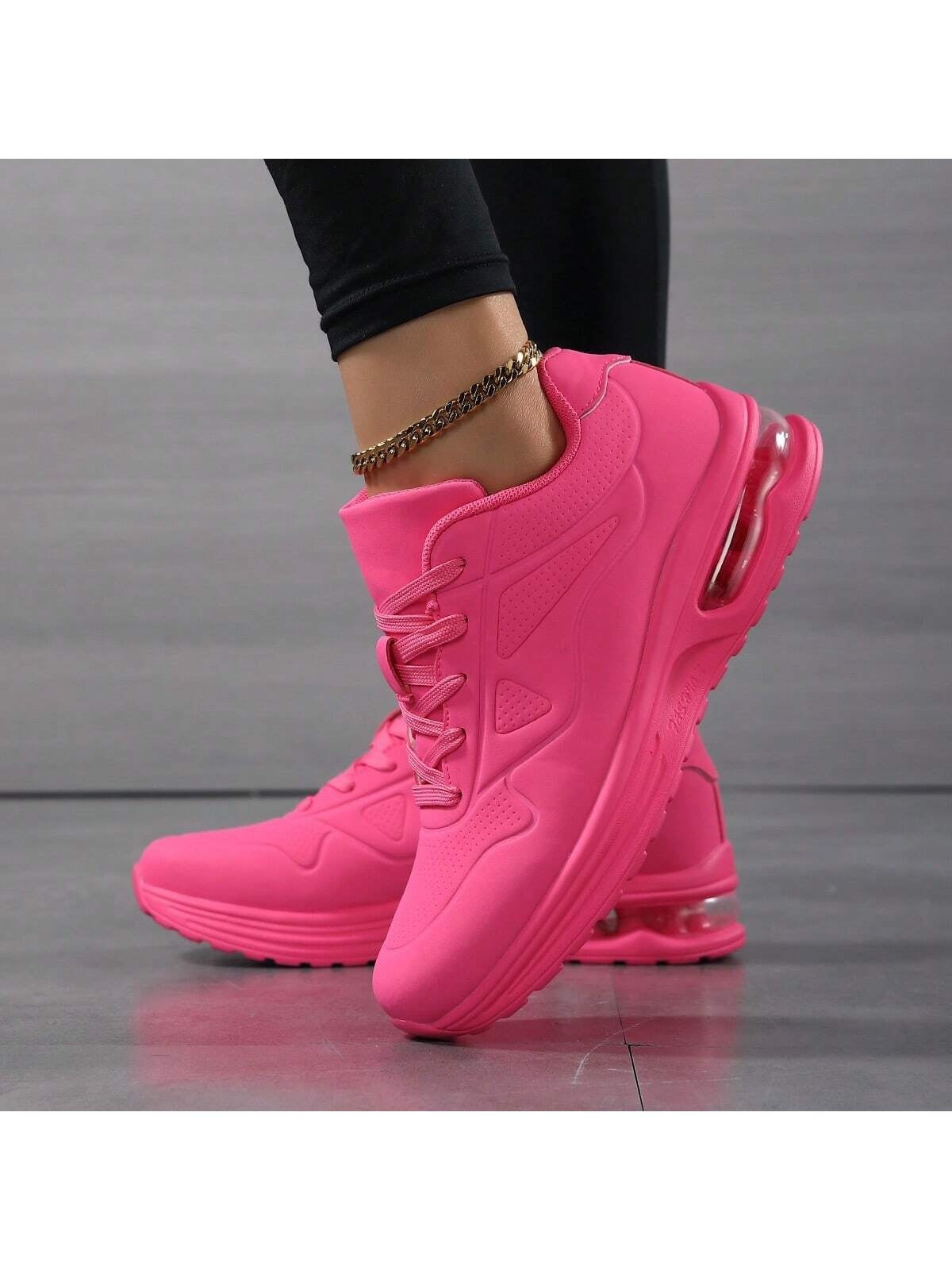 Faux leather lace-up trainers for women with chunky tread and visible air cushion in the heel - view 6