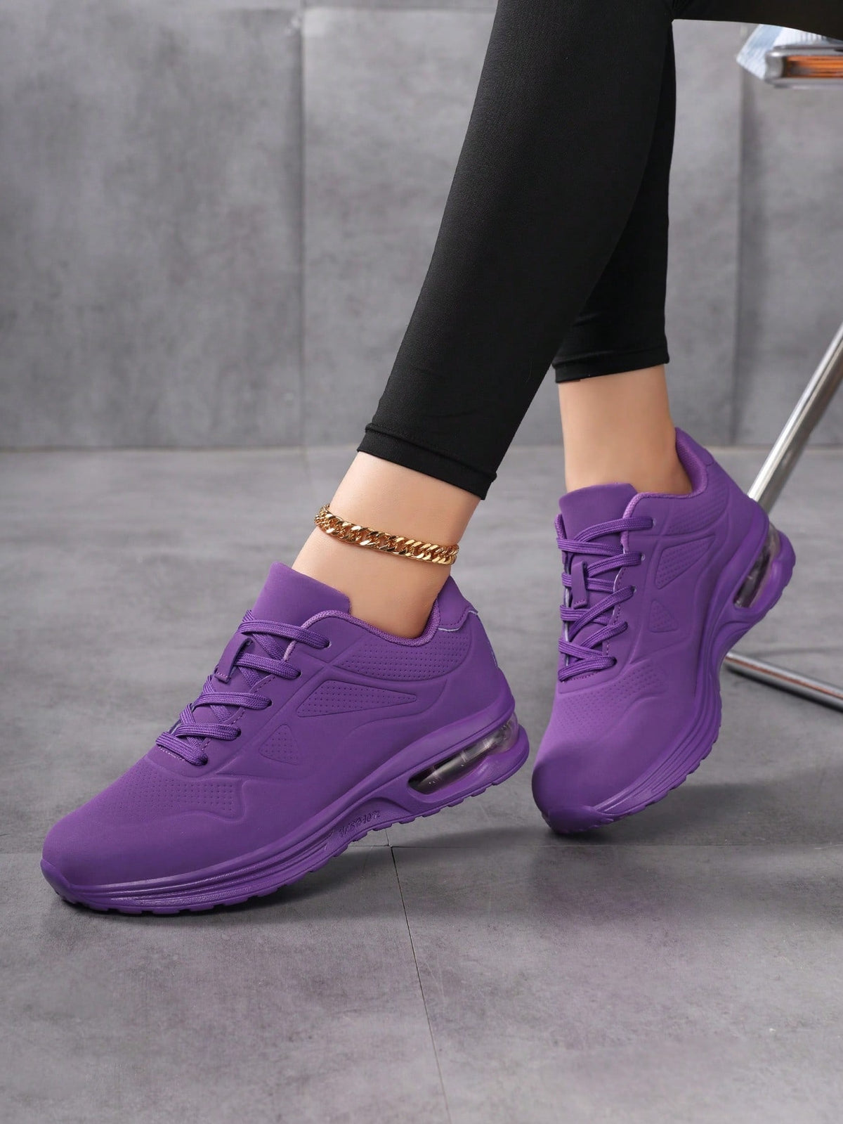 Faux leather lace-up trainers for women with chunky tread and visible air cushion in the heel - view 7