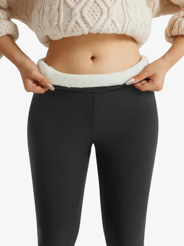 Women's fleece-lined leggings with teddy lining and a high waistband - charcoal