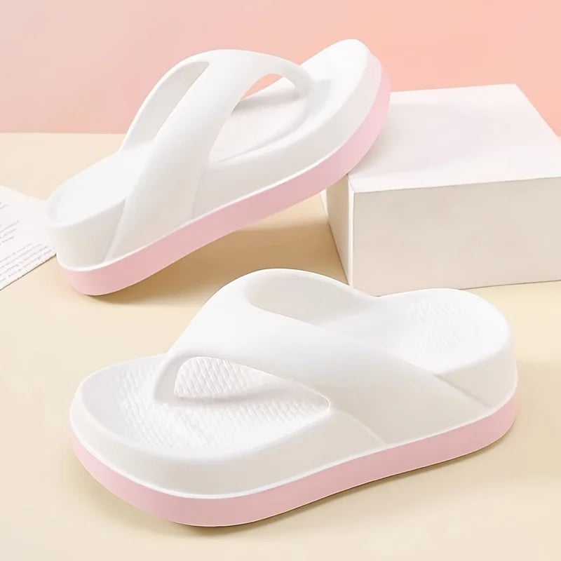 Flip flops with a wide strap, textured footbed and thick sole in a contrast colour - view 6