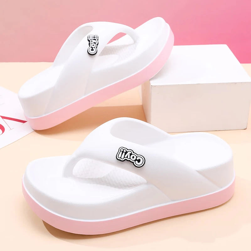 Women's flip flops in EVA with a thick two-tone platform sole and a wide soft strap - view 2