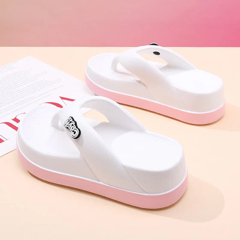 Women's flip flops in EVA with a thick two-tone platform sole and a wide soft strap - view 6