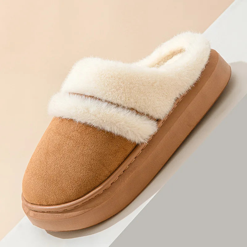 Fluffy mule slippers in a suede look with a wide plush band, open heel and thick sole - view 4