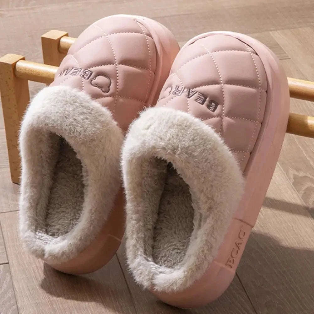 Fluffy slippers with a quilted upper, plush cuff and thick sole - view 5