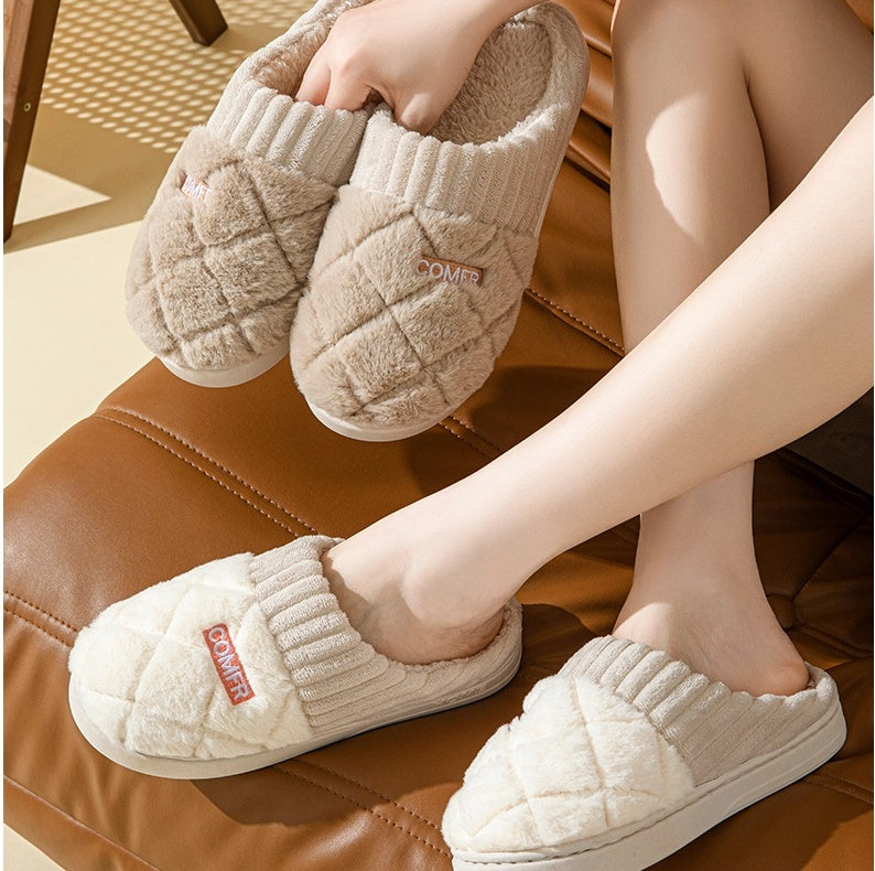 Fluffy slippers for women with quilted plush toe, ribbed cuff, plush lining and thick sole - view 11