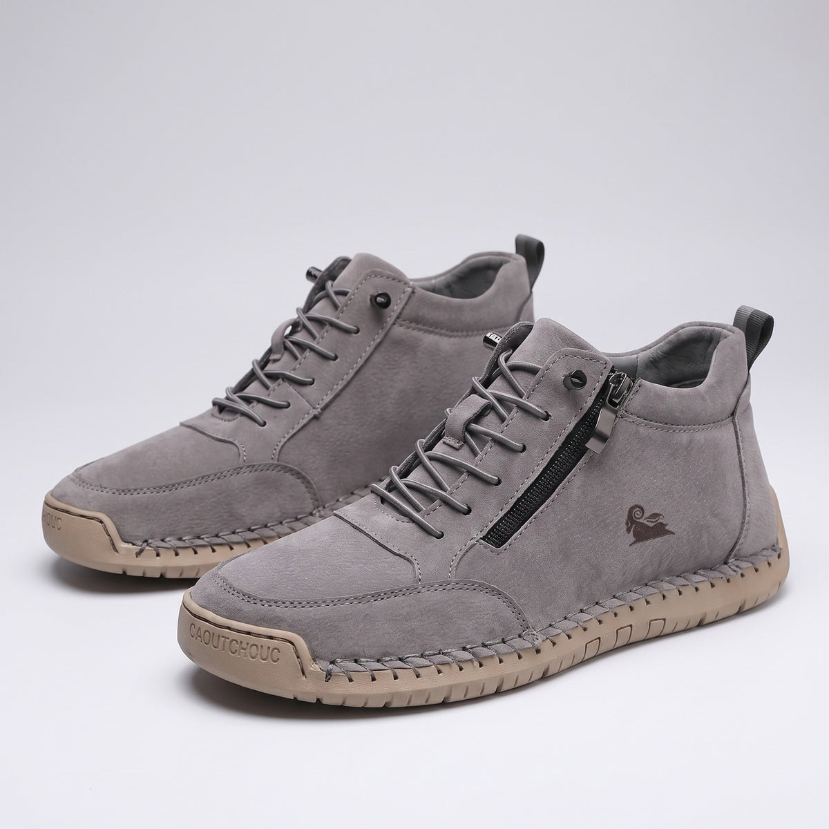 Women's high-top trainers with a side zip, laces and a non-slip sole - grey