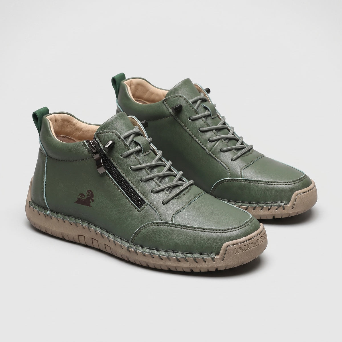 Women's high-top trainers with a side zip, laces and a non-slip sole - green