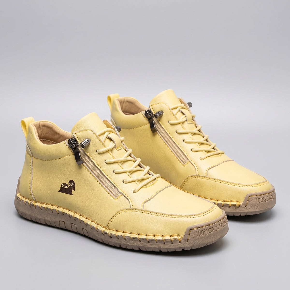 Women's high-top trainers with a side zip, laces and a non-slip sole - yellow