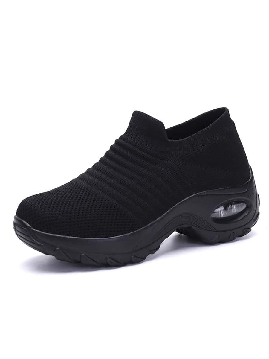 Laceless sock trainers for women with ribbed knit upper and thick air cushion sole - view 3