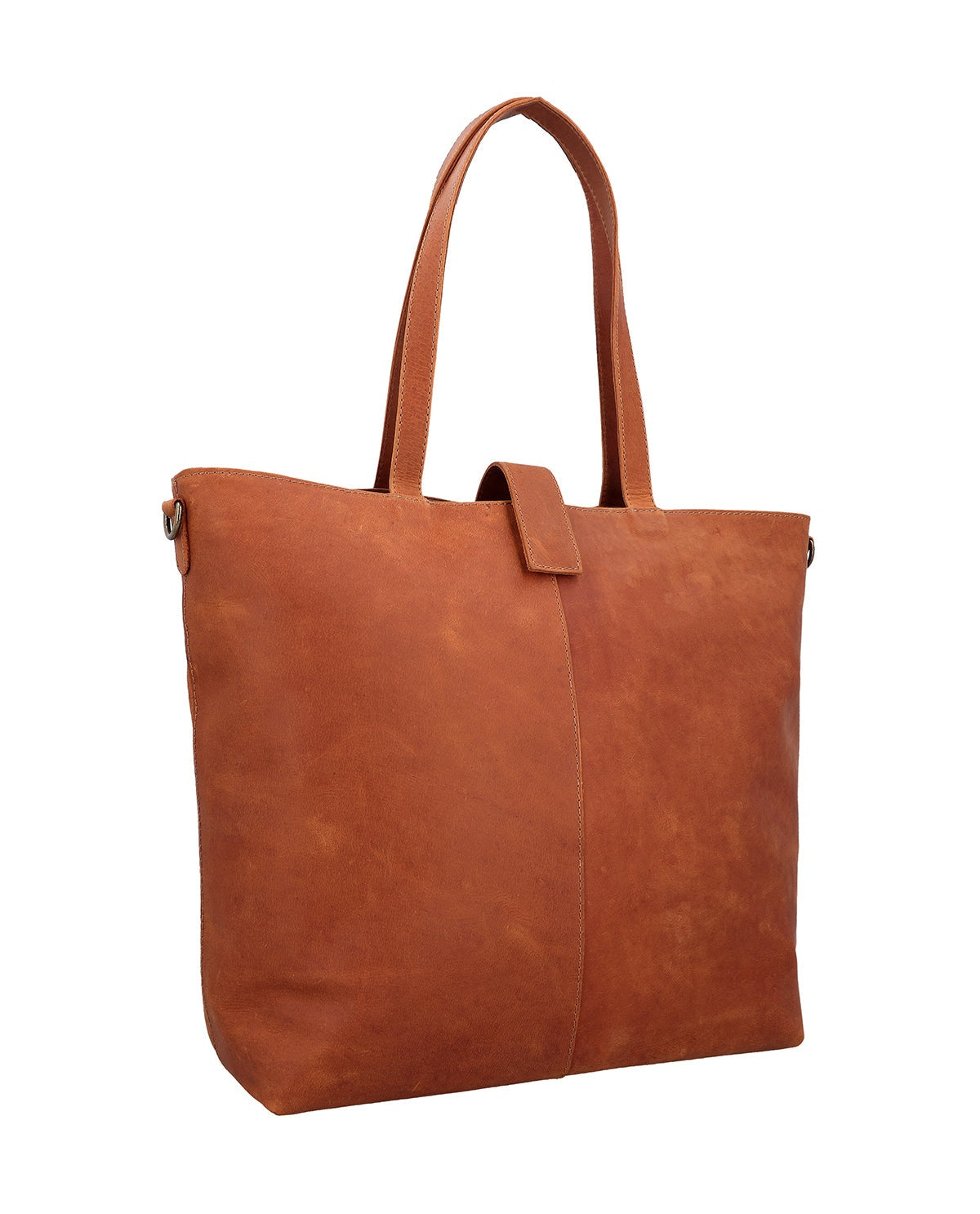 Women's brown leather tote bag with short handles and a detachable shoulder strap