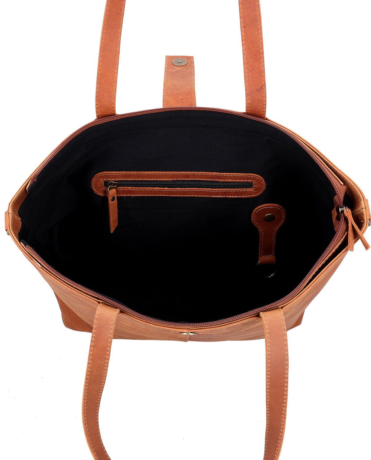 Women's brown leather tote bag with short handles and a detachable shoulder strap