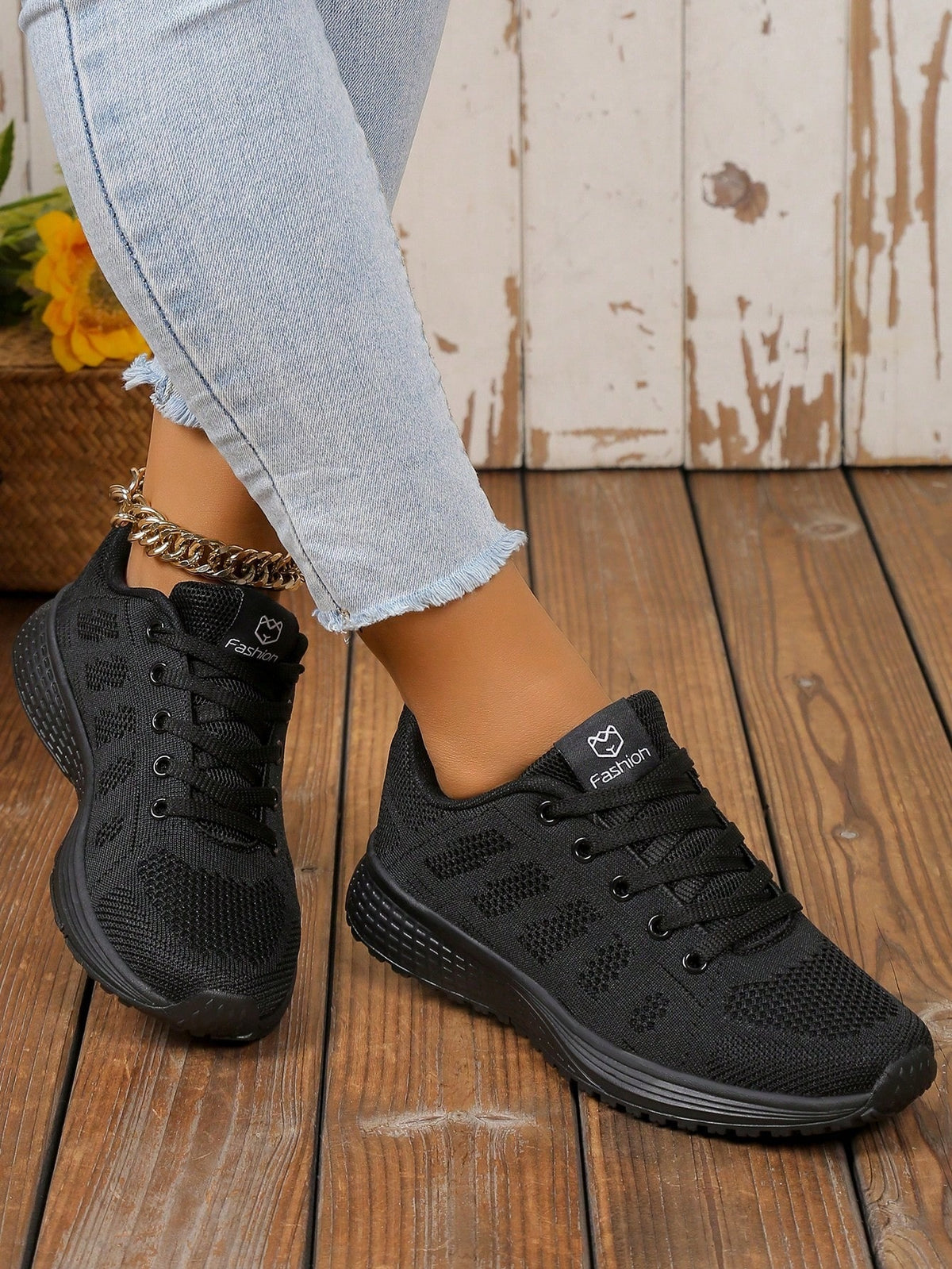 Lightweight lace-up trainers for women with openwork knit upper, soft tongue and EVA sole - view 4