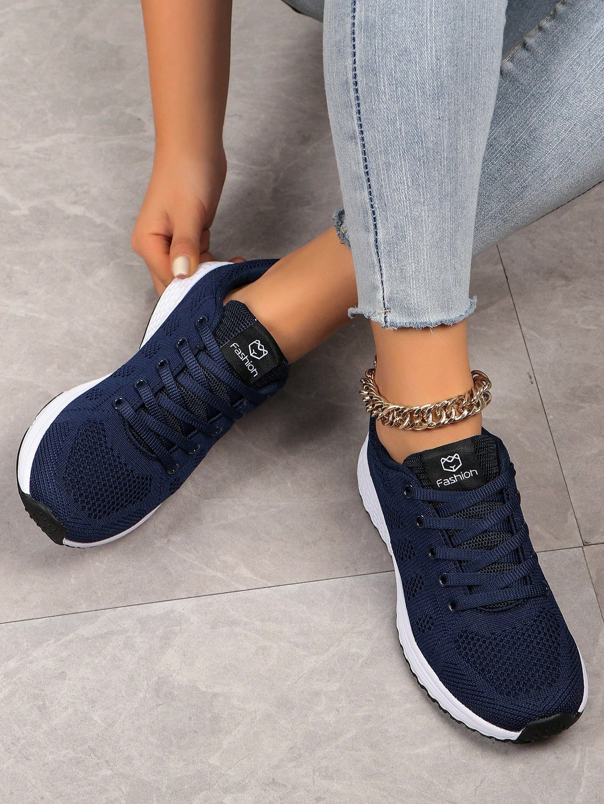 Lightweight lace-up trainers for women with openwork knit upper, soft tongue and EVA sole - view 5