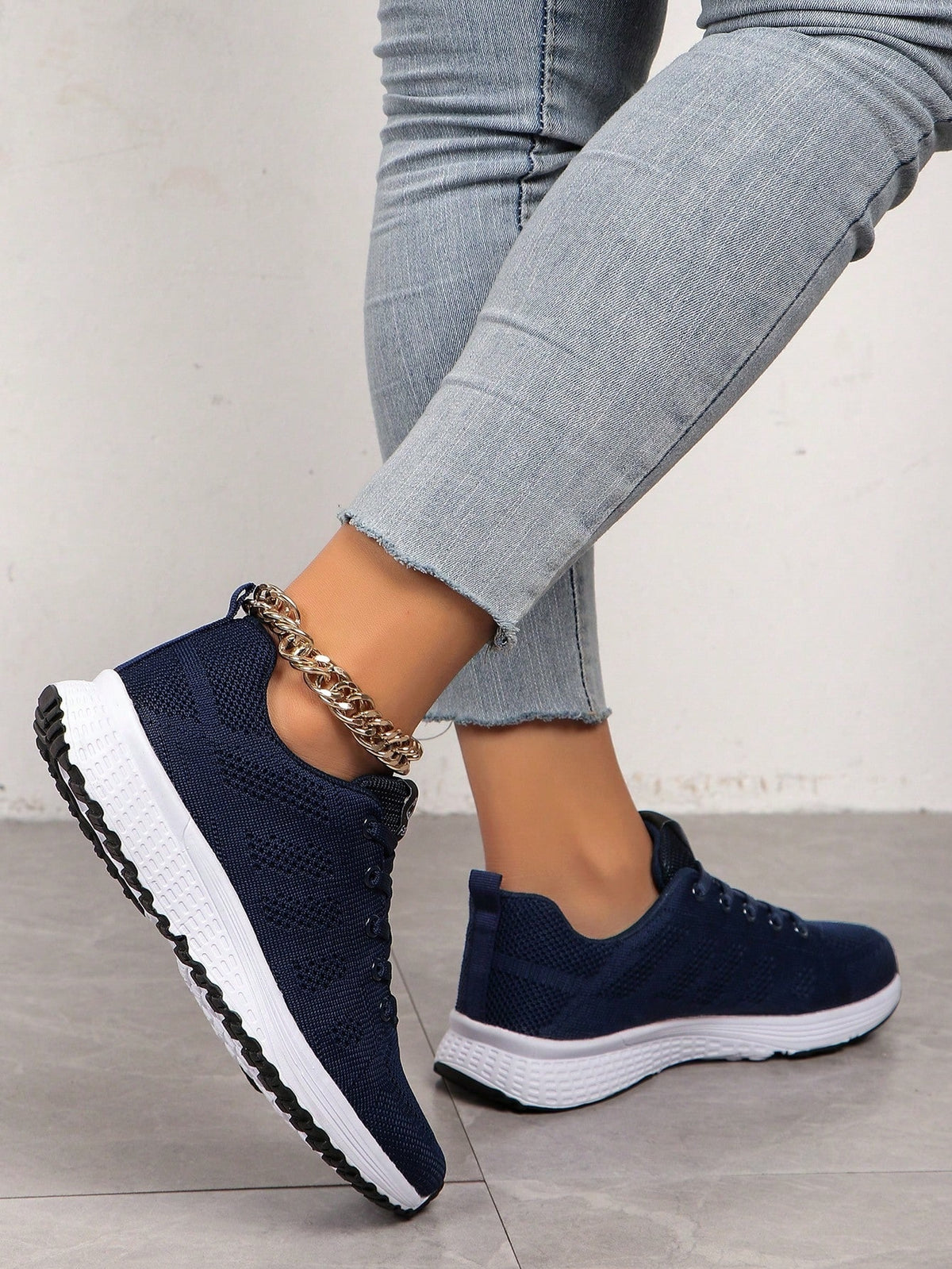 Lightweight lace-up trainers for women with openwork knit upper, soft tongue and EVA sole - view 6