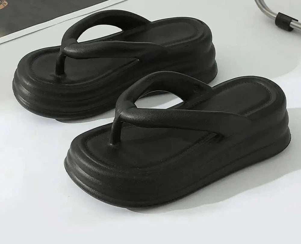 Platform flip flops in EVA with thick sole and wide straps - black