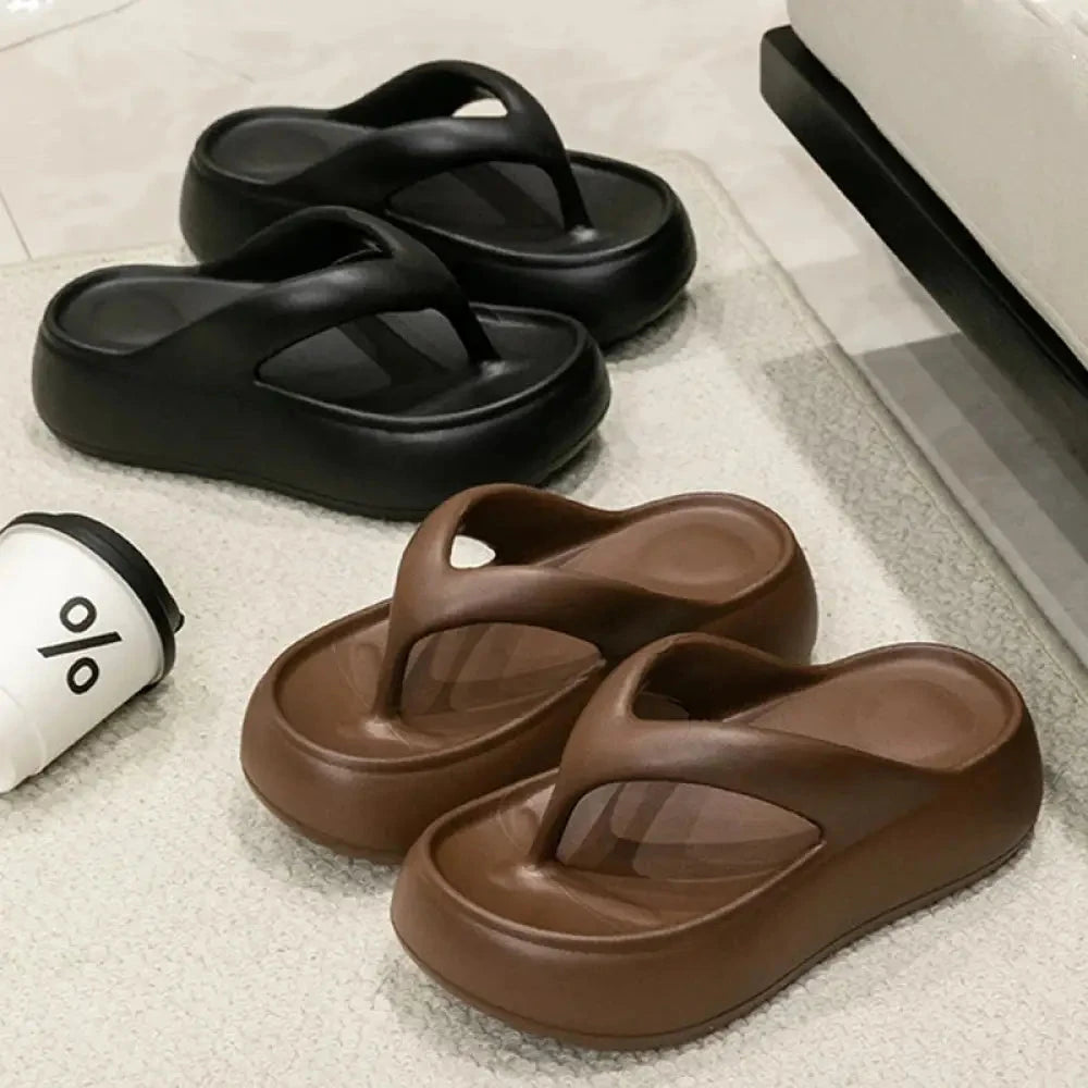 Platform flip flops in EVA with high sole, wide straps and hollowed footbed - view 3