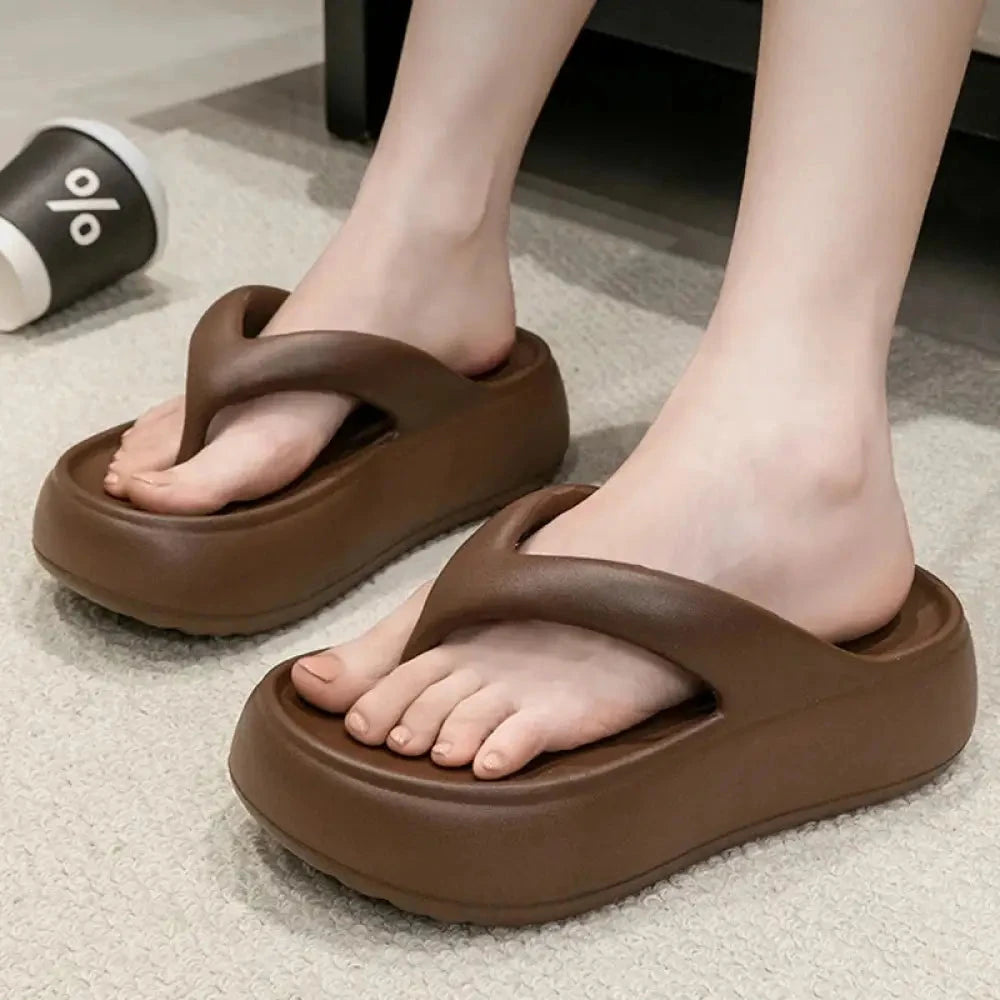 Platform flip flops in EVA with high sole, wide straps and hollowed footbed - view 4