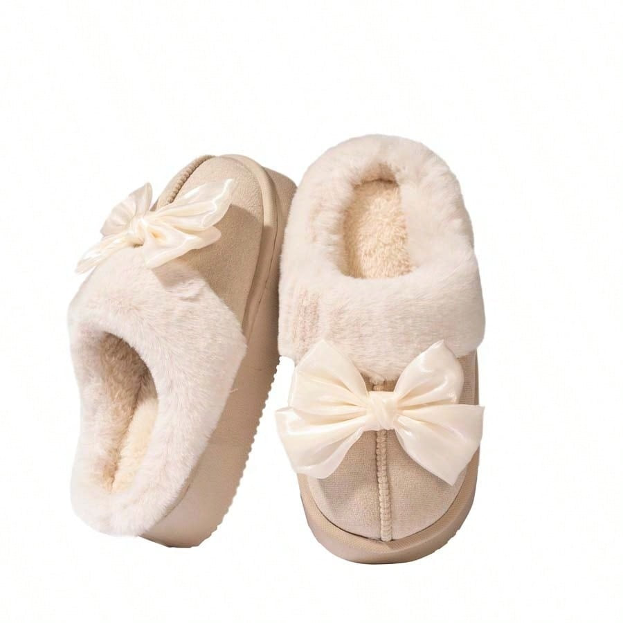 Platform slippers for women in suede look with a wide fold-over plush collar and thick sole - view 10