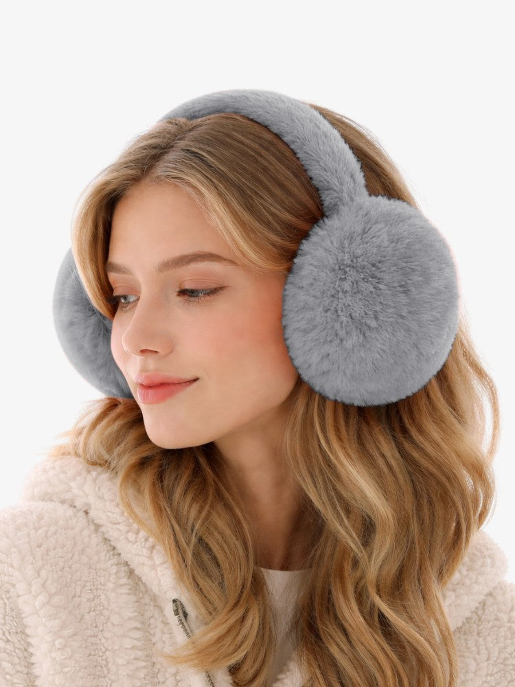 Women's plush earmuffs with round ear cups and an adjustable headband - grey