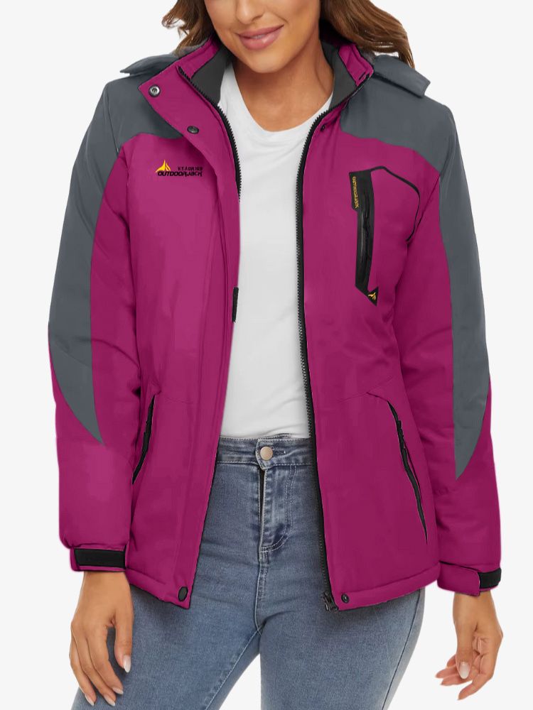 Women's ski jacket with fleece lining, a hood and zipped pockets - fuchsia