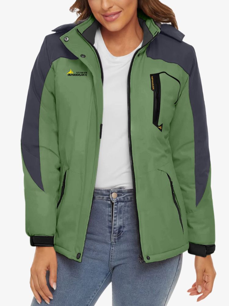 Women's ski jacket with fleece lining, a hood and zipped pockets - green