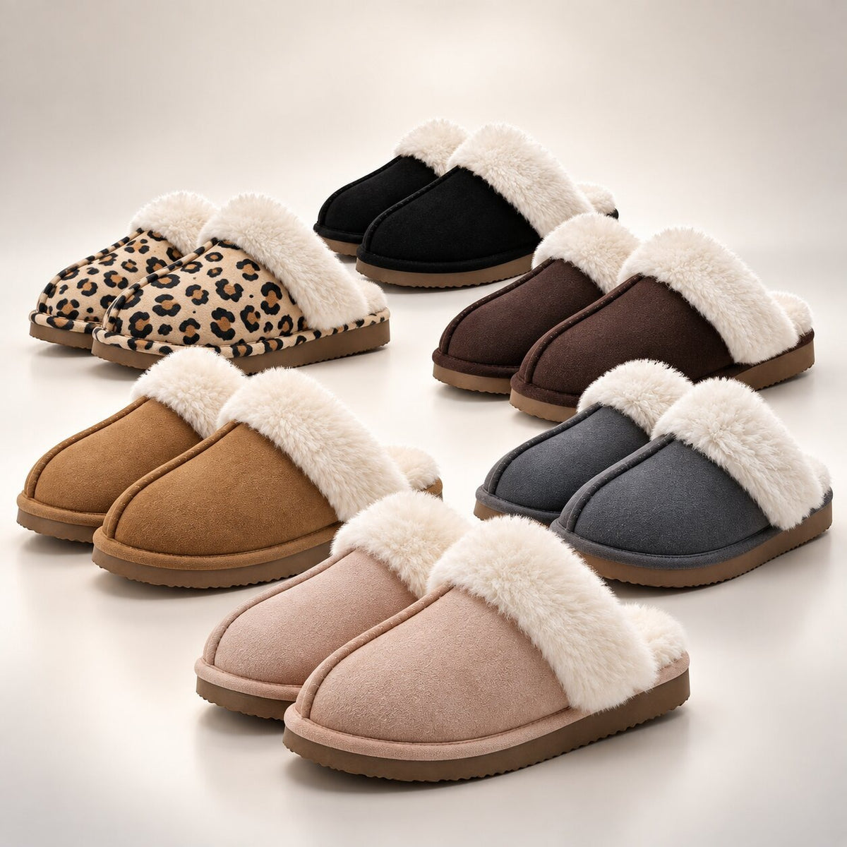 Women's suede-look slippers with memory foam and a wide plush collar - view 4