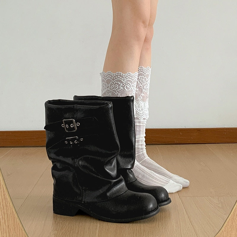 Women's slouch ankle boots in PU leather with two buckle straps and a ruched shaft - view 10