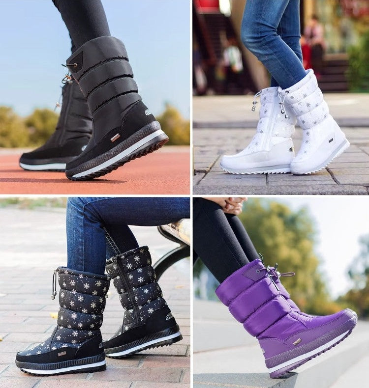 Women's snow boots with a quilted shaft, drawcord top and plush lining - view 4