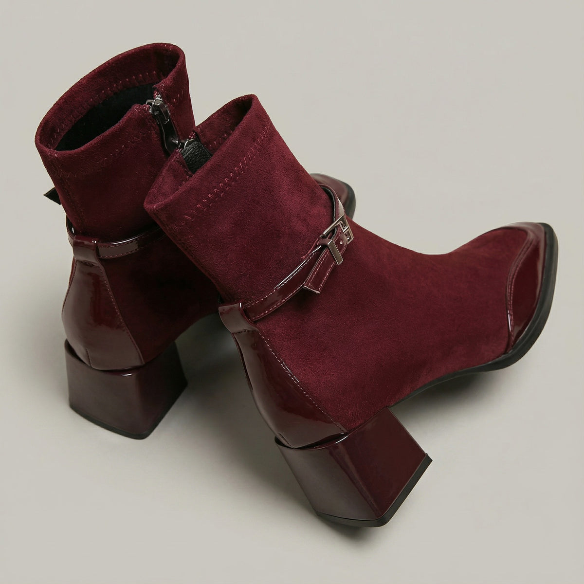 Women's square-toe ankle boots with a block heel and buckle strap - view 3
