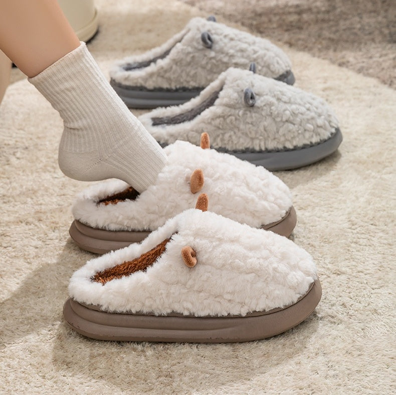 Teddy slippers for women with two little ears on the toe, plush lining and thick sole - view 14