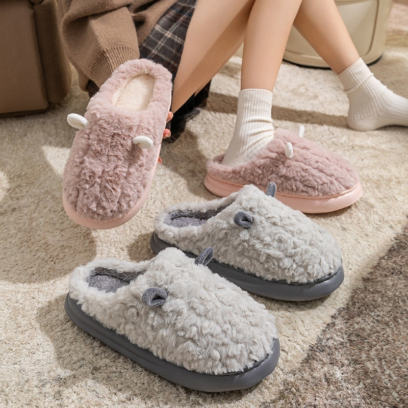 Teddy slippers for women with two little ears on the toe, plush lining and thick sole - view 7