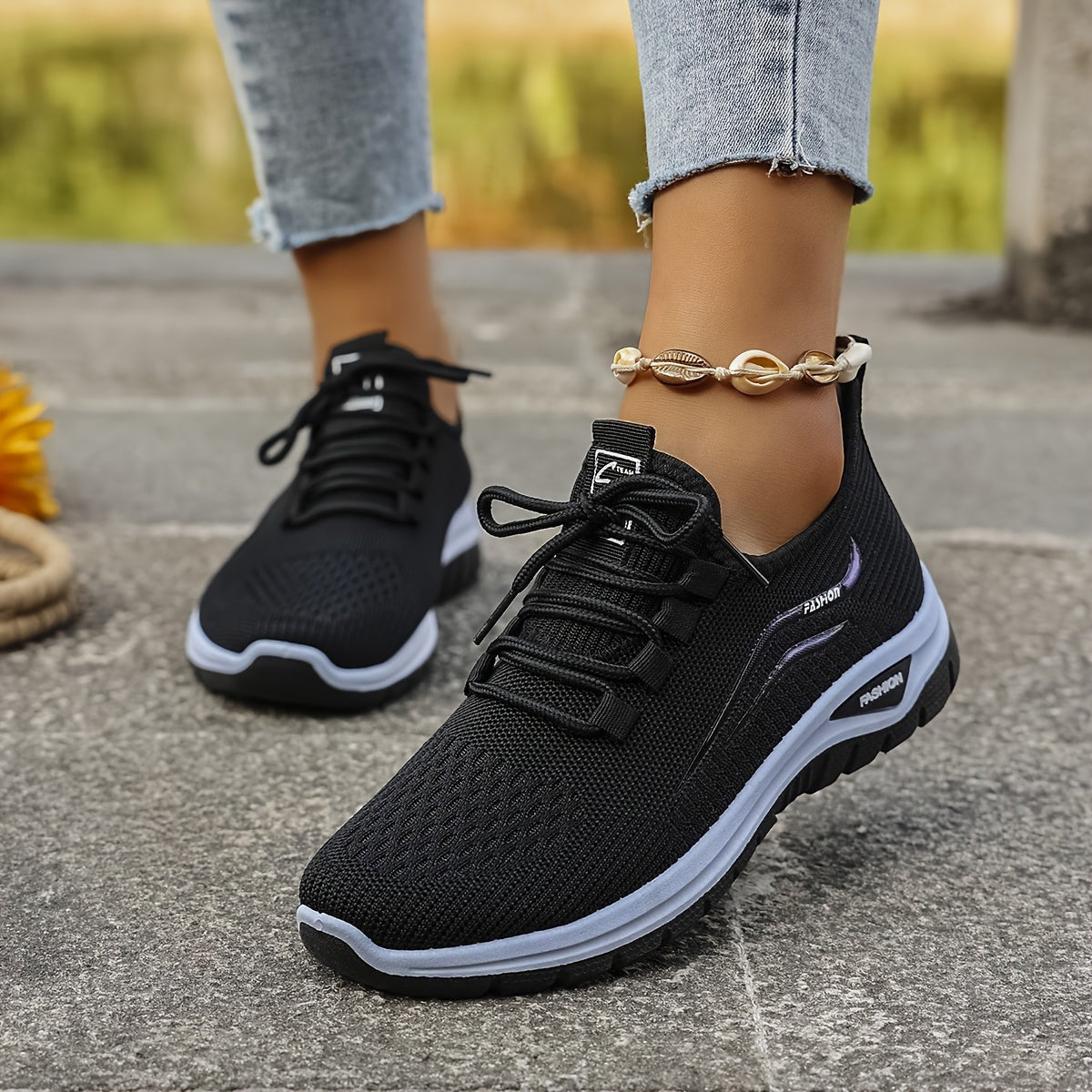 Women's wide fit knit trainers with a thick cushioned sole - view 4
