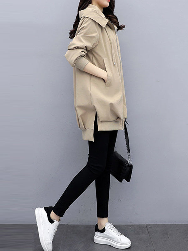 Longline hooded jacket with a zip front and slanted pockets
