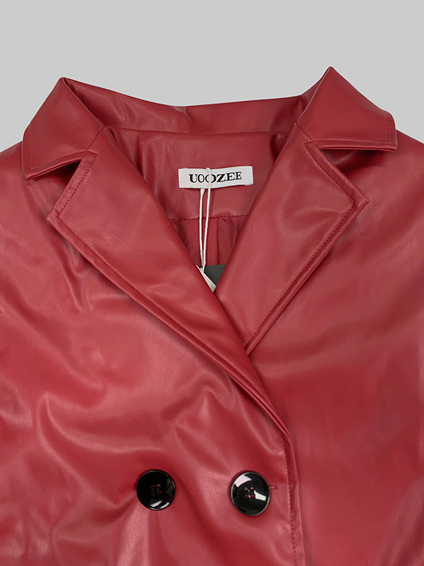 Faux leather jacket with an oversized lapel collar