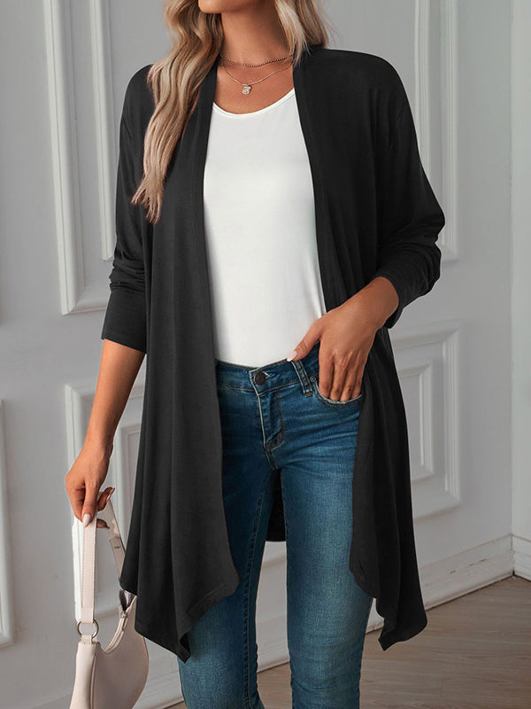 Light waterfall jacket with a draped collar and an open front in black