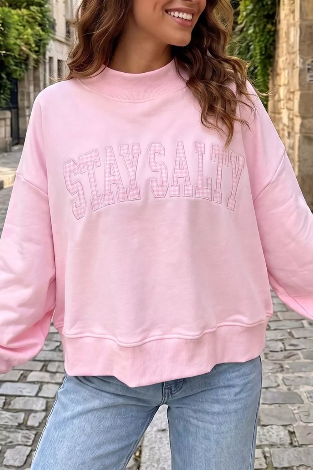 Women's embroidered stand neck sweatshirt