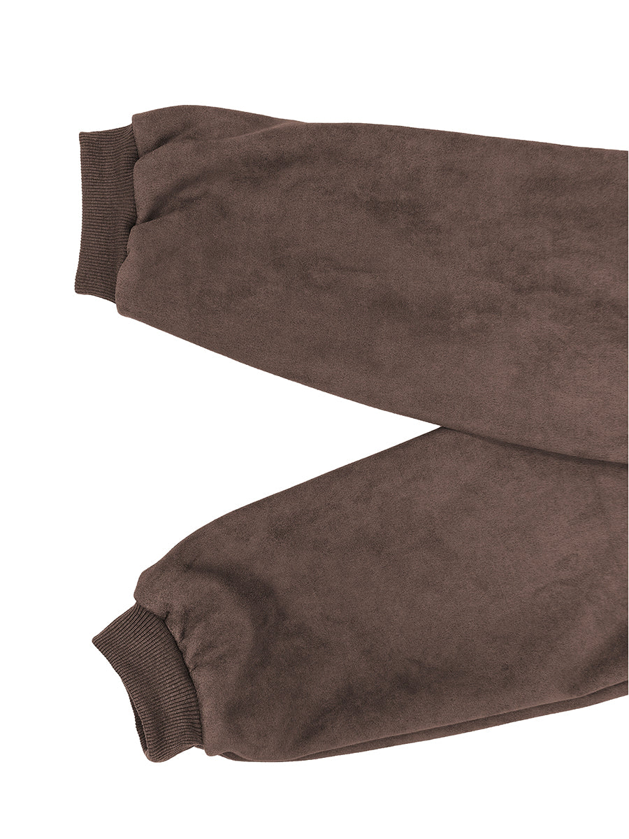 Cropped bomber jacket in soft coffee suede-look cloth
