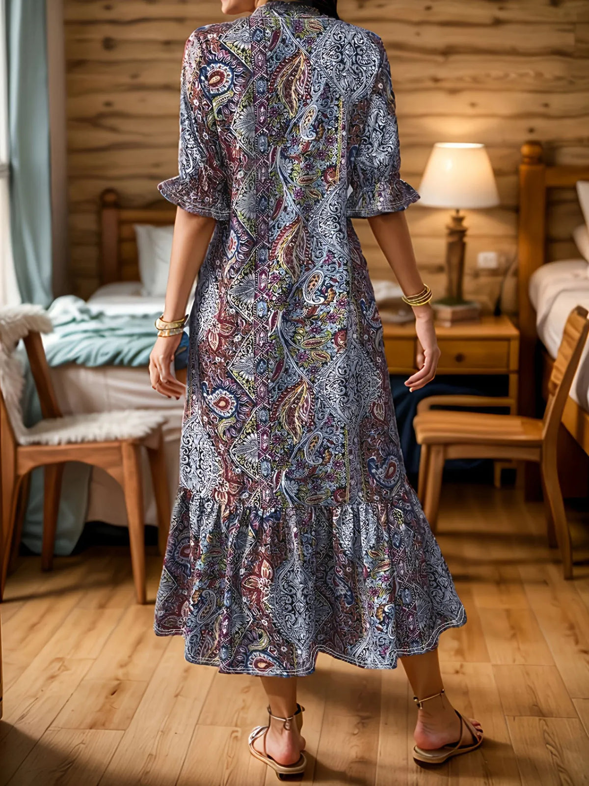 Women's paisley print midi dress - detail