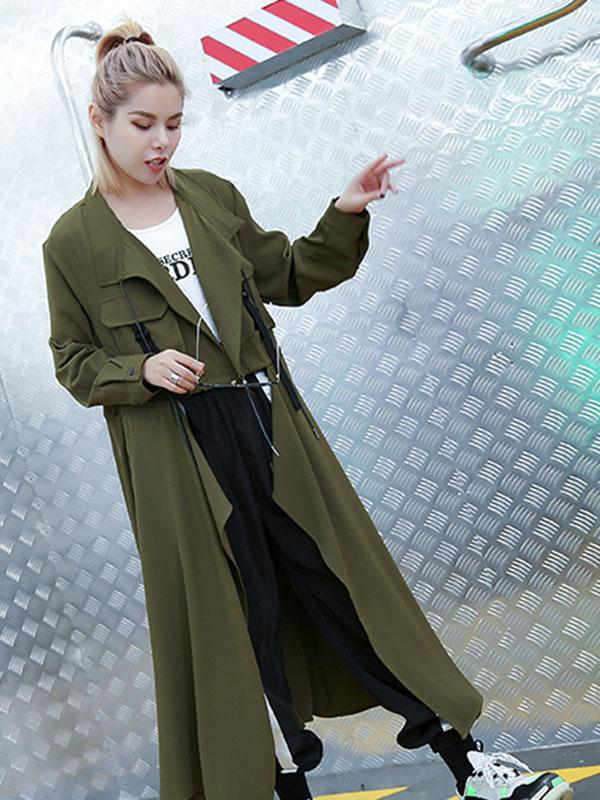 Longline duster coat with a draped lapel and a drawstring waist