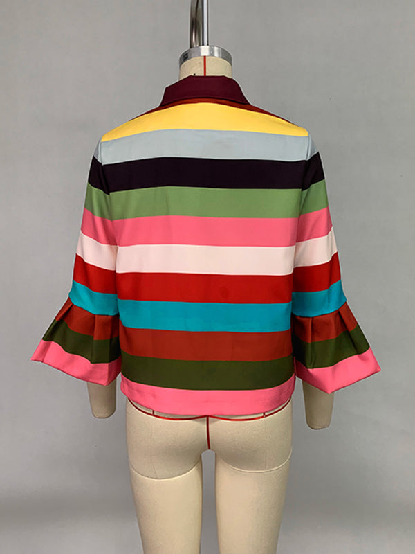 Short striped jacket in bright colour bands with flared sleeves