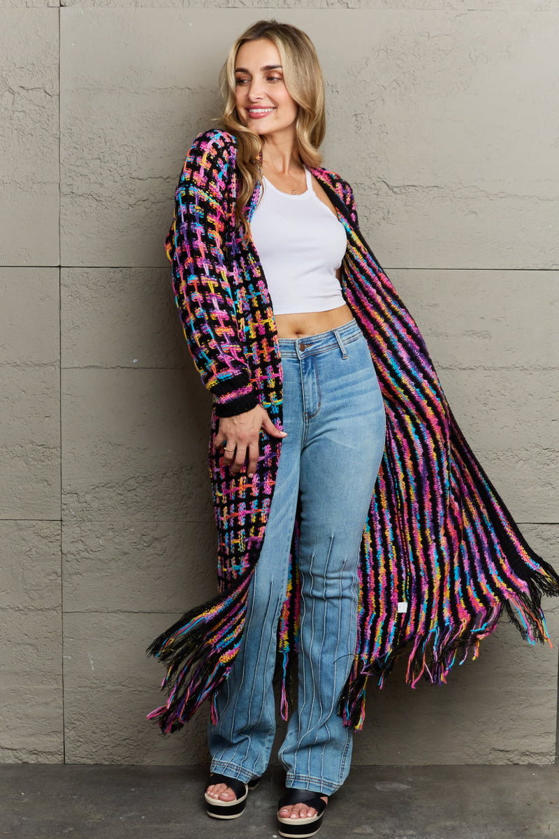 Women's longline fringe cardigan - detail