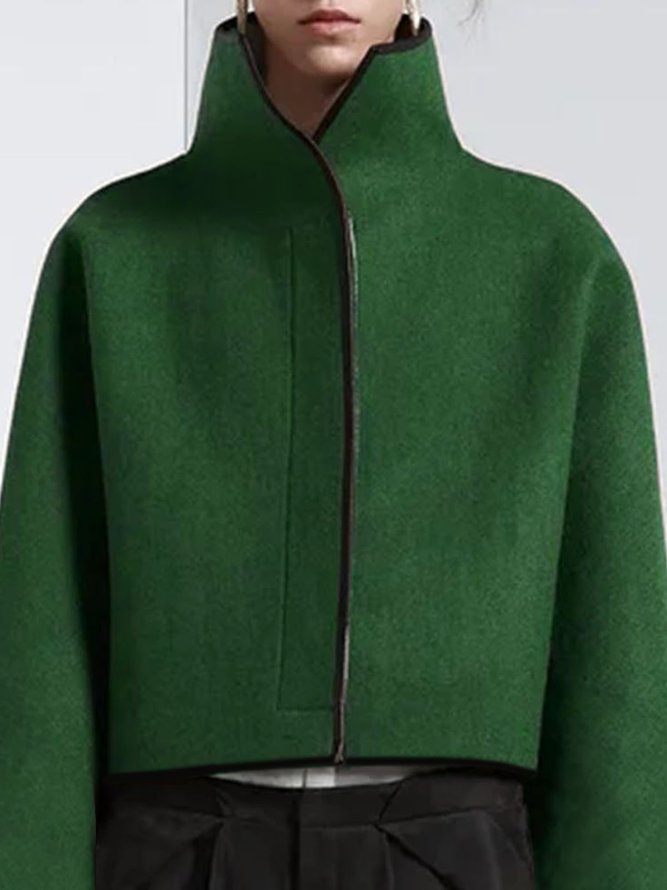 Cropped cape jacket with a high stand collar and contrast edging