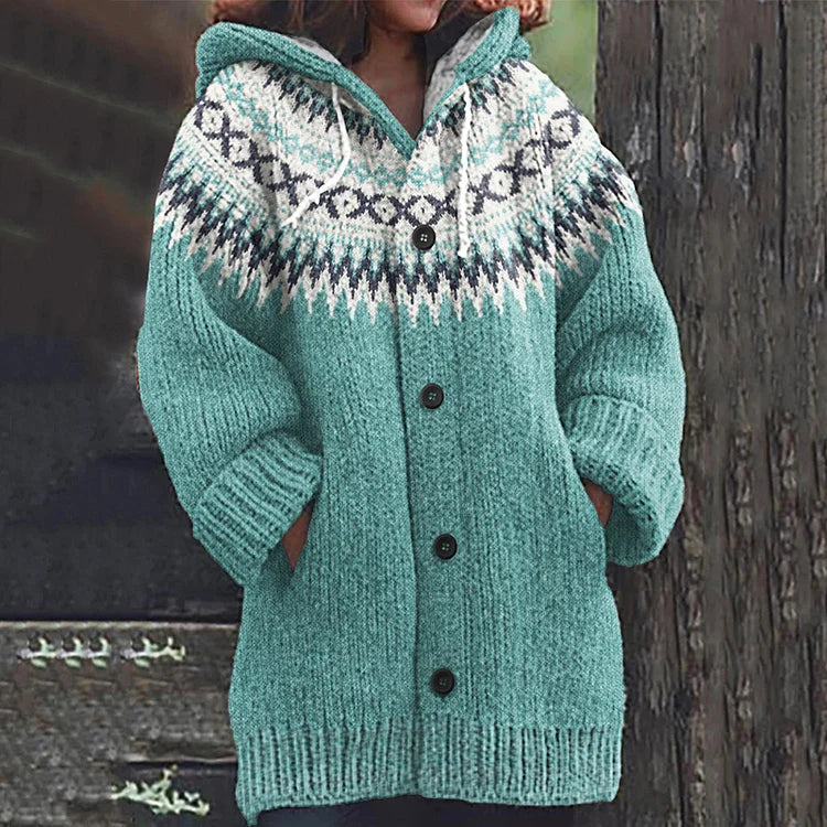 Women's chunky knit hooded cardigan in Mint Green